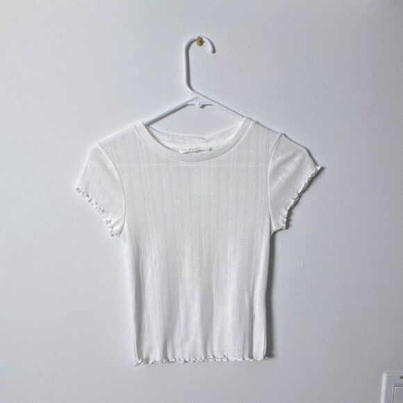 Elodie Womens XS White Ribbed Knit Short Sleeve Top - Picture 1 of 5